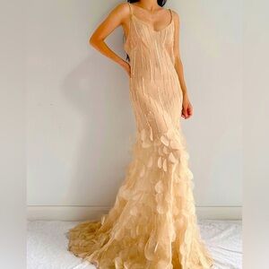 Vintage Silk Nude Ivory Champagne Petal Wedding Gown Dress